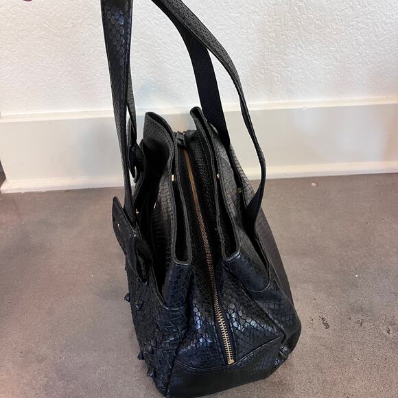 Perlina woven embossed leather black snake skin shoulder bag womens purse medium - Picture 5 of 9